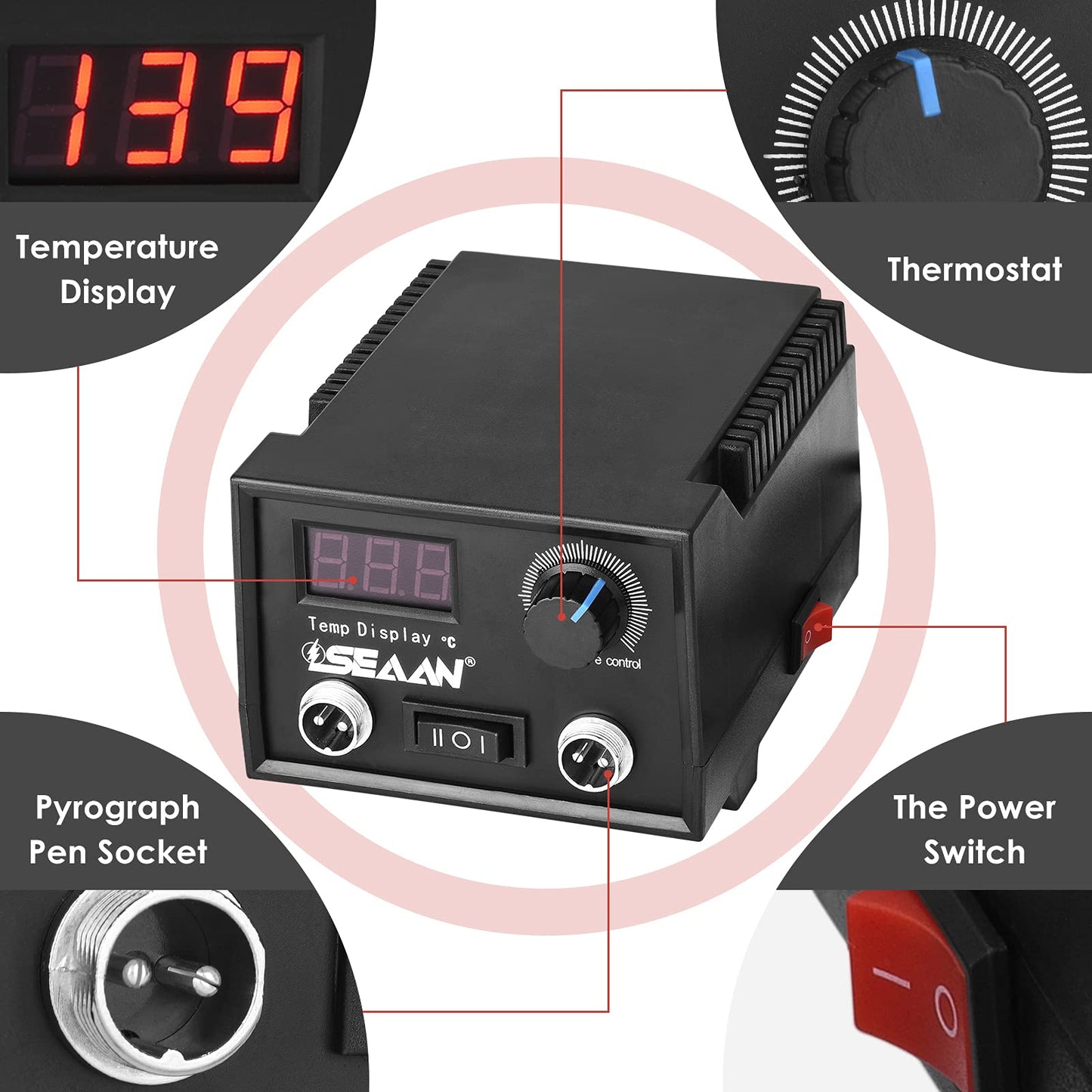 Aomdom Pyrography Machine 60W Wood Burning Machine Kit with 0-850℃ Adjustable Temperature Control Branding Iron Set for Wood Leather Pumpkin