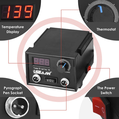 Aomdom Pyrography Machine 60W Wood Burning Machine Kit with 0-850℃ Adjustable Temperature Control Branding Iron Set for Wood Leather Pumpkin
