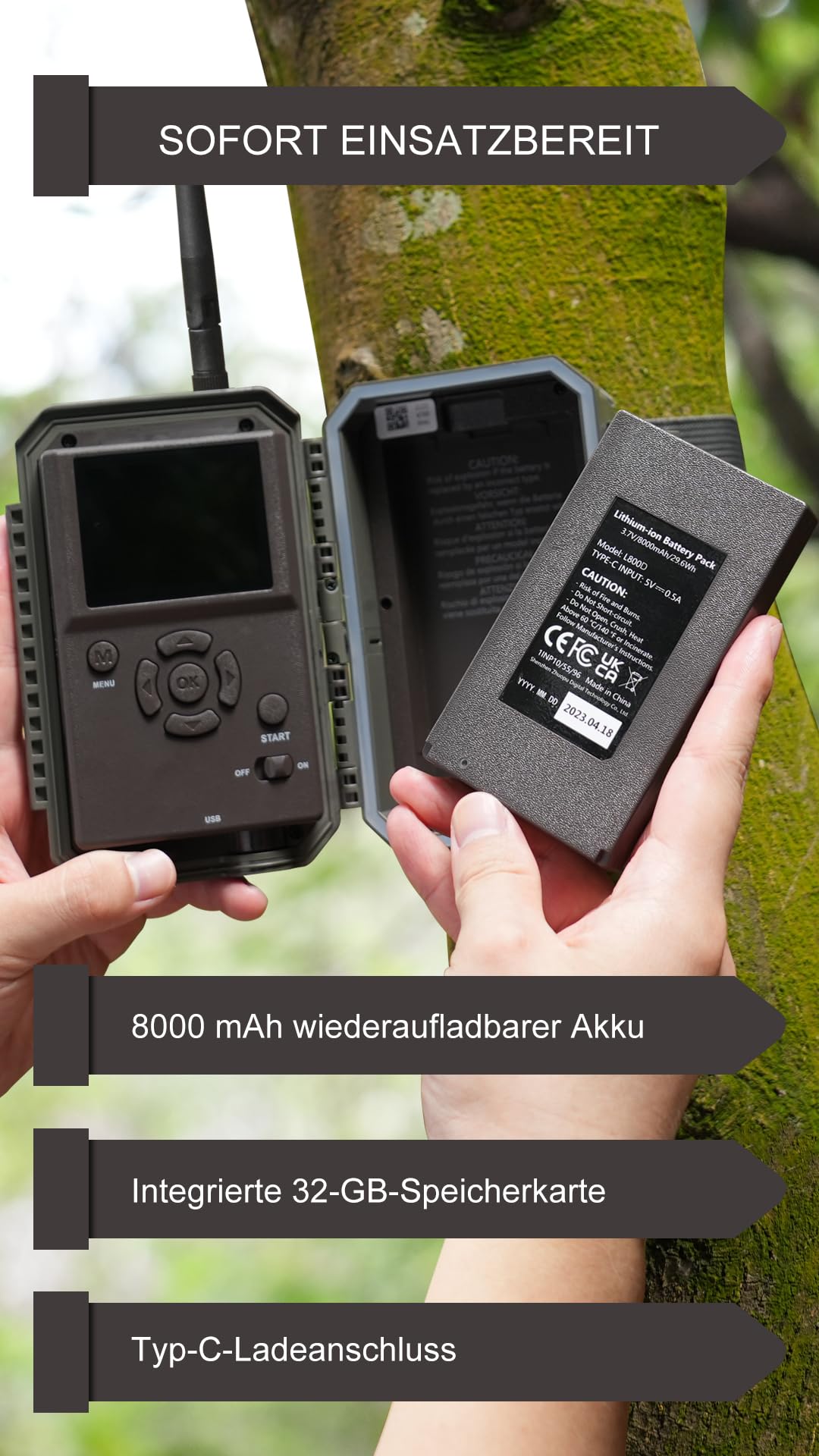 GardePro E6P Max wildlife camera with WiFi, rechargeable 8000mAh battery, built-in SD card, 64MP 1296P resolution, E6PMB game camera with motion sensor night vision, mobile transmission.