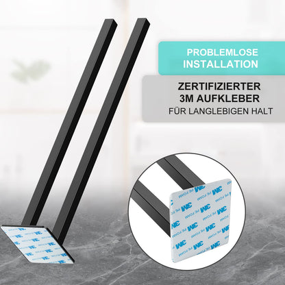Towel Holder Without Drilling Double Armed, Stainless Steel Towel Bar Self-Adhesive, Double Towel Rack 39cm for Bathroom, Black