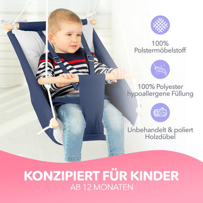 CaTeam - Baby Canvas Hammock Swing, Wooden Swing with Safety Belt, Durable Baby Hammock Chair, Outdoor and Indoor Swing for Kids, Blue