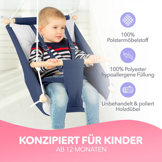 CaTeam - Baby Canvas Hammock Swing, Wooden Swing with Safety Belt, Durable Baby Hammock Chair, Outdoor and Indoor Swing for Kids, Blue