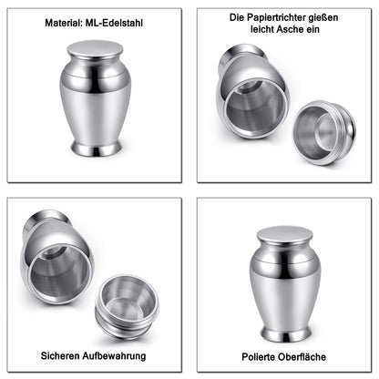 JSDDE Mini Stainless Steel Urn - Waterproof Memorial Urn for Safe Storage of Ashes (Style 1)