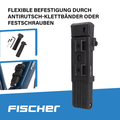 FISCHER Bike Folding Lock PROTEC PLUS FK110, high security with hardened special steel, includes holder and 3 keys, Length: 110cm, Black
