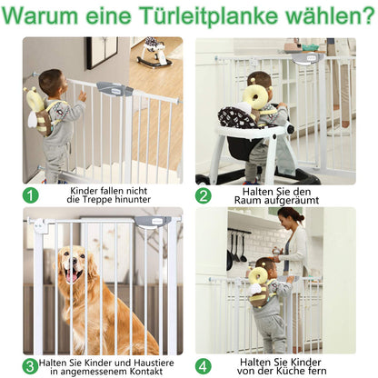 YARDIN door and stair safety gate without drilling, 75-85cm baby gate, childproofing stair gate for kids and dogs, auto-close, one-handed opening, White.