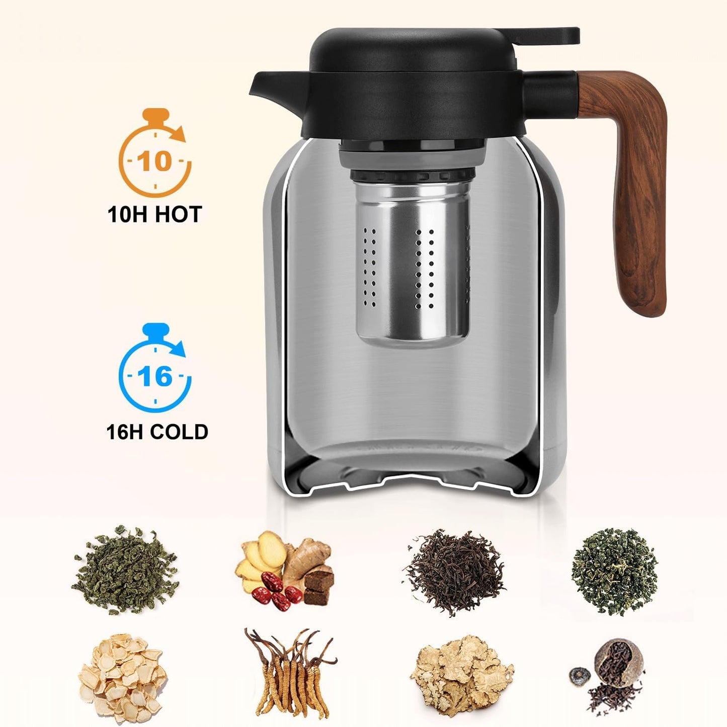 VETIN Thermos Flask with Tea Infuser 1.5L, Double-Walled Insulated Flask made of 304 Stainless Steel, Thermal Tea Pot with Temperature Display, Thermal Coffee Pot keeps hot for 10h/cold for 16h.