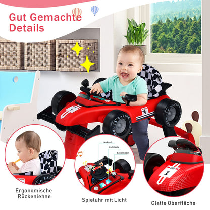COSTWAY 4 in 1 baby walker, foldable with adjustable height & speed, car-shaped with music box, lights & wheels, baby walker for up to 6 months old babies, can support up to 12kg (Red)