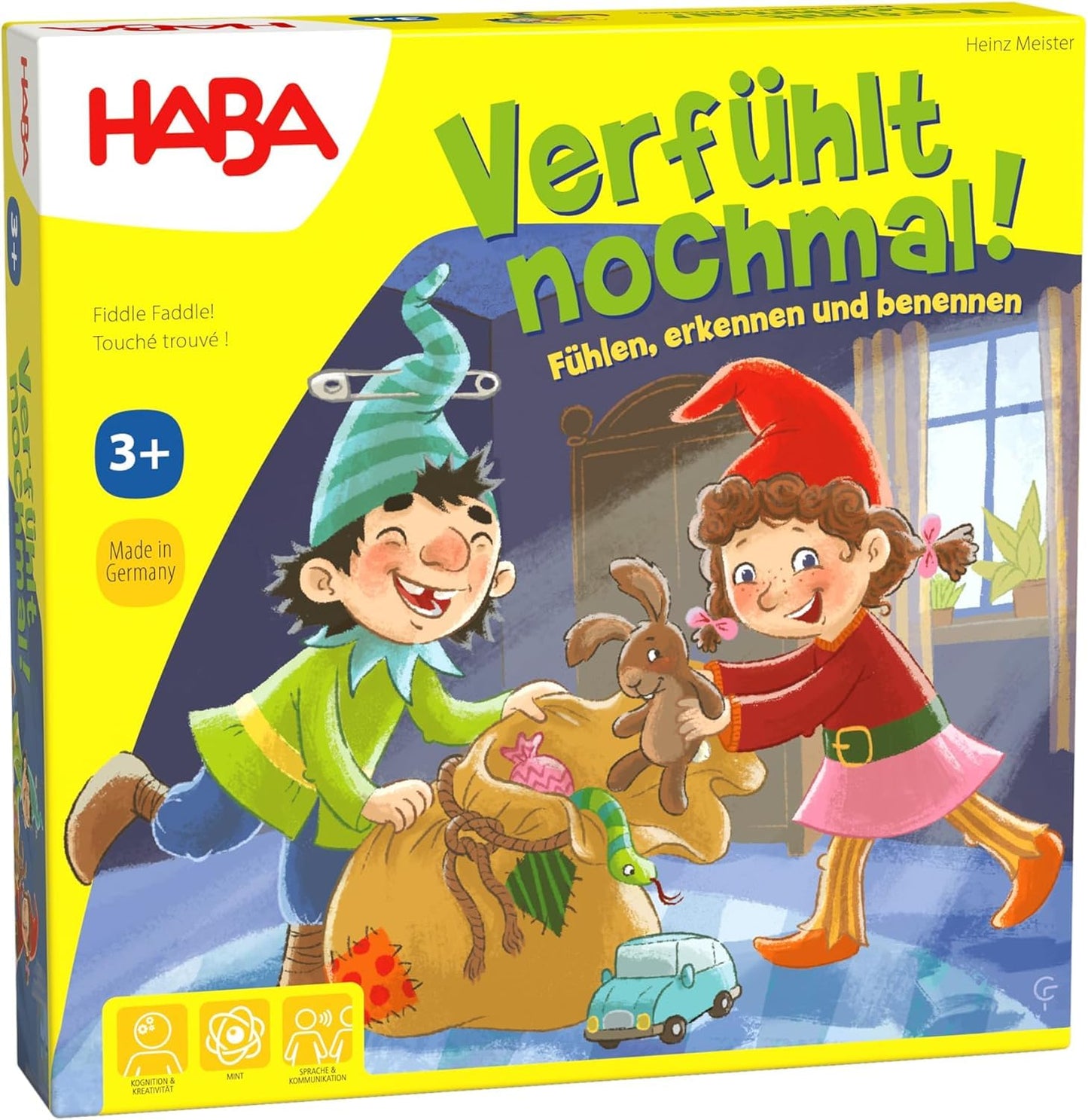 HABA 304508 Touchy Feely, sensory game for children aged 3 and up, wooden pieces playfully develop fine motor skills & 4928 - Number Dino, dinosaur-themed numbers and memory game for 1-4 children aged 3-8.