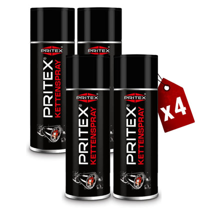 PRITEX - Chain spray 4 x 400 ml for motorcycles & bicycles - Chain grease provides high protection against friction, wear & corrosion - Lubricant spray with very good adhesion & lubrication performance - Chain oil