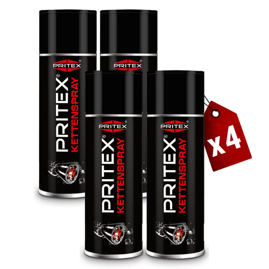 PRITEX - Chain spray 4 x 400 ml for motorcycles & bicycles - Chain grease provides high protection against friction, wear & corrosion - Lubricant spray with very good adhesion & lubrication performance - Chain oil