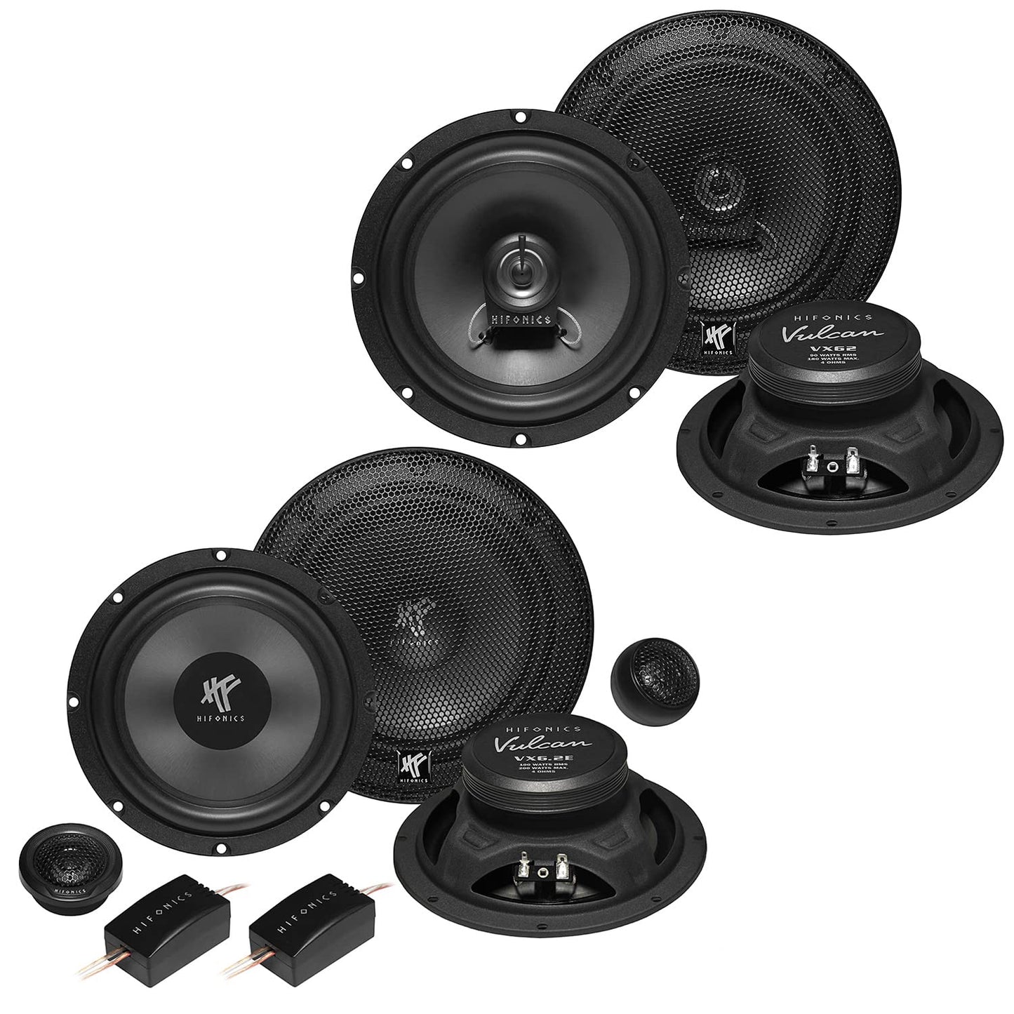 Mediadox Front/Rear 16.5cm/165mm Car Speakers/Boxes/Speakers Complete set from Hifonics compatible for VW Volkswagen.