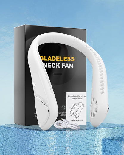 Jialexin Portable Neck Fan, Rechargeable Neck Fan with 6000mAh, Personal Fan with 3 Speeds, Bladeless Fan for Sports, Travel, Outdoor, Indoor, Gift (White)