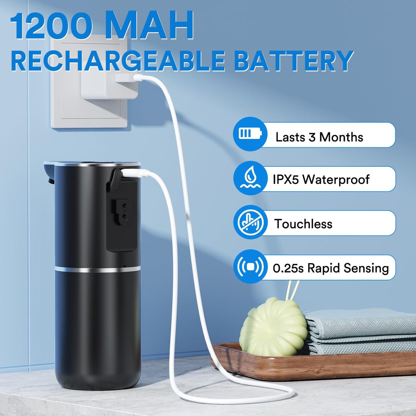 Amyzavls Automatic Soap Dispenser with Digital Display, Touchless 380ml Soap Dispenser Wall Mount with Sensor, USB Rechargeable for Bathroom, Kitchen