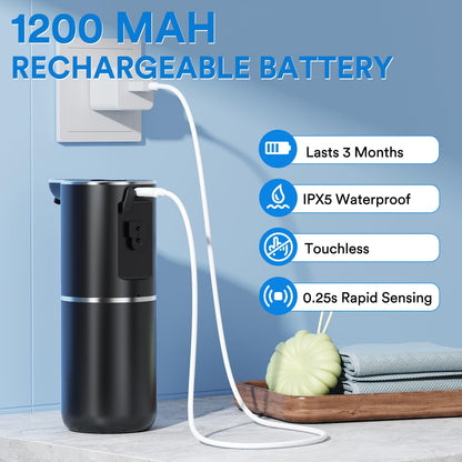 Amyzavls Automatic Soap Dispenser with Digital Display, Touchless 380ml Soap Dispenser Wall Mount with Sensor, USB Rechargeable for Bathroom, Kitchen
