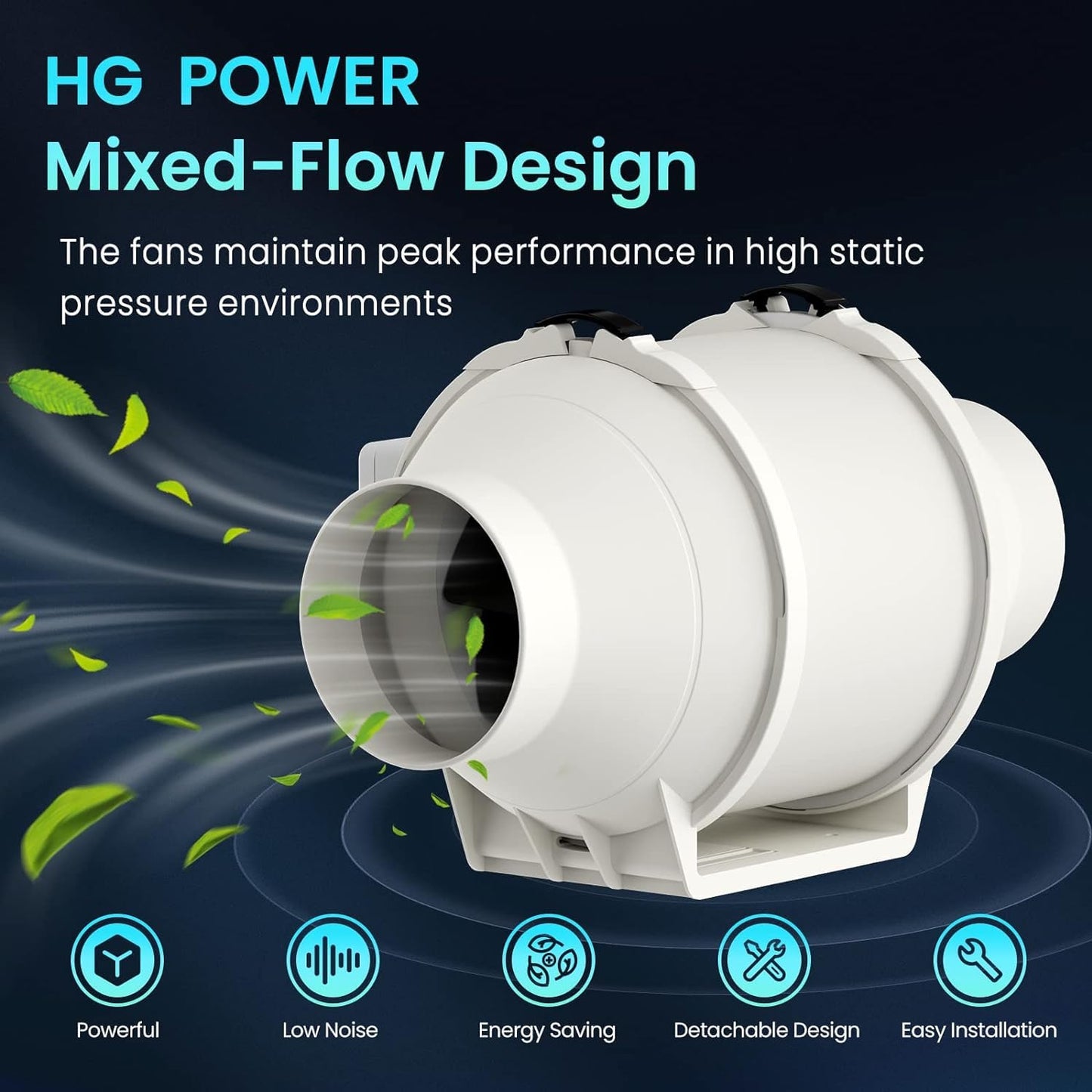 HG Power duct fan 100mm adjustable, 366m³/h exhaust fan with speed controller EC motor 110-240V Quiet inline duct fan with EU plug bathroom fan duct fan for kitchens bathrooms garage