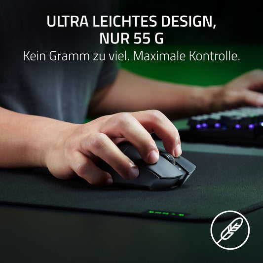 Razer DeathAdder V3 HyperSpeed - Ultra-light wireless ergonomic esports gaming mouse with 26K DPI (55g light, soft-touch coating, 100 hours battery life, HyperSpeed with 8K Hz) Black.