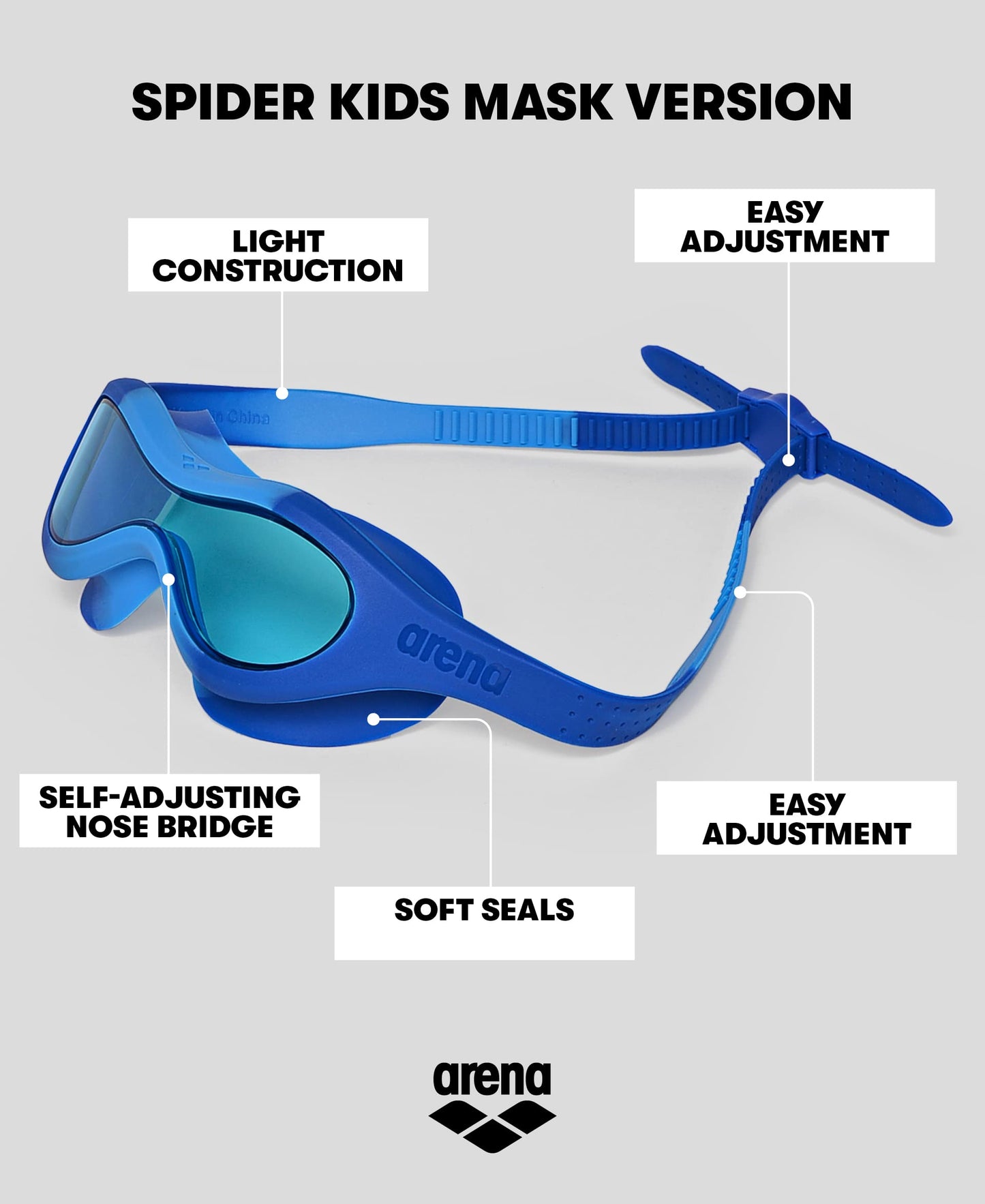 ARENA Spider Kids Mask anti-fog swimming goggles for children, goggles with large lenses, medium-tinted lenses for all environments, UV protection, self-adjusting nose bridge, snug fit
