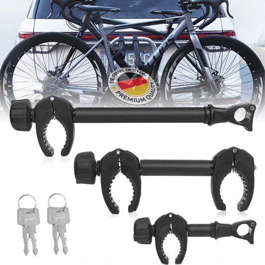 FINEW 3-piece frame holder for bicycle carrier hitch, 45cm + 32cm + 25cm Universal bicycle frame holder Lockable, frame holder for U-bolt tube: Ø 2.5-3cm - Powerful fixation (Patented)