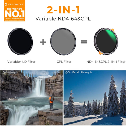 K&F CONCEPT Nano-X ND Filter 82mm CPL&ND4-ND64 2 in 1 multifunctional neutral density filter and CPL filter polarizer