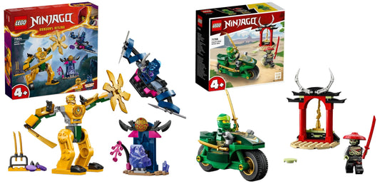 LEGO NINJAGO Arin's Battle Mech, Ninja toy & NINJAGO Lloyd's Ninja Motorcycle, beginner toy with 2 minifigures: Lloyd and Skeleton Guard, educational toy for kids ages 4+ 71788