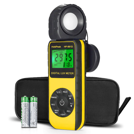 Digital light meter HoldPeak 881D 0.01~400,000 Lux, Lux meter 270° rotatable probe with data storage, Lux light meter for plants/LED lights/digital photography.