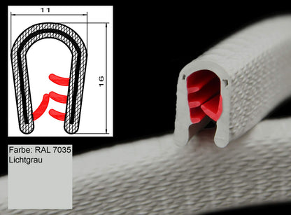 SMI edge protection profile KS3-6HG for 3-6mm PVC with steel insert Light Gray self-clamping without adhesive - edge protection, bead profile, edge profile, edge protection strip for car doors, sheets (50 m, Light Gray)