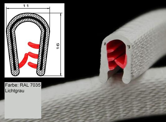 SMI edge protection profile KS3-6HG for 3-6mm PVC with steel insert Light Gray self-clamping without adhesive - edge protection, bead profile, edge profile, edge protection strip for car doors, sheets (50 m, Light Gray)