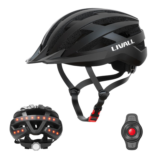 LIVALL Smart Bike Helmet with LED taillight and turn signals, Bluetooth bike helmet with wireless remote control, SOS alert and built-in microphone and speaker, for men and women, black