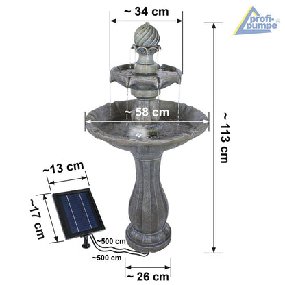 Garden fountain solar fountain classic garden bird bath waterfall, garden decoration with pump, water feature for garden terrace, balcony, very decorative, LED light garden light