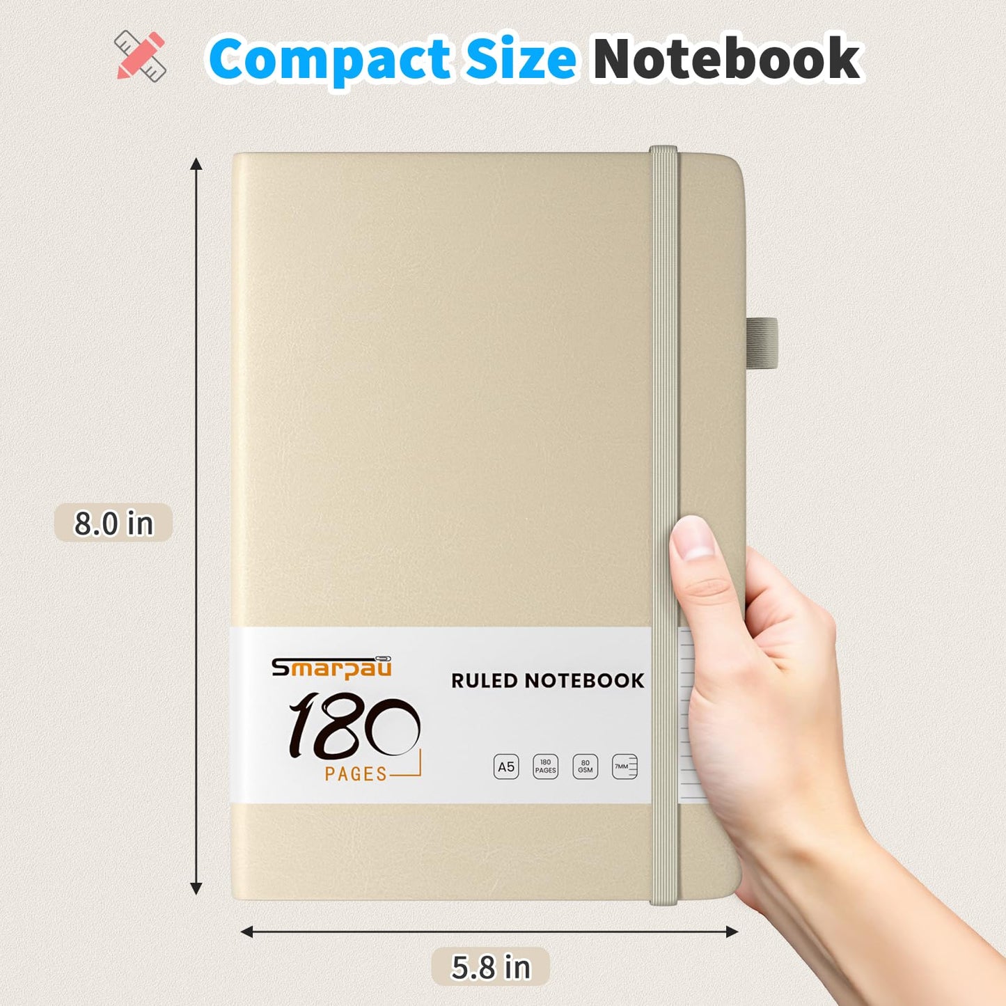 3 pieces of A5 notebook, smaller notepad with 80gsm thick paper, 180 pages leather journal for women men traveling working school writing - Beige, Olive Green, Red