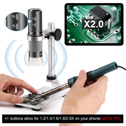 Ninyoon 4K WiFi microscope with professional stand for iPhone, Android, PC. 50-1000X digital USB microscope wireless HD camera for all mobile phones, iPad, Android tablet, Windows, Mac, Chrome, Linux.