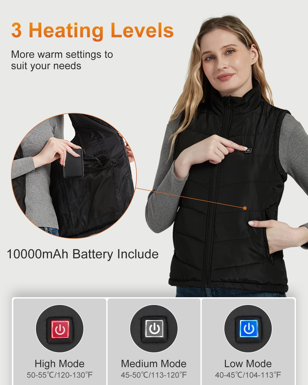 FERNIDA Women's Heated Vest, Heated Vest with Battery, USB 5V Electric Heating Vest with 8 Heating Zones and 3 Temperatures, M
