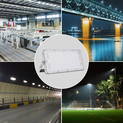 Viugreum 100W LED Flood Light, Ultra-Thin Cold White 6000K, Super Bright 10000lm with 105 SMD 2835 LEDs, IP66 Waterproof Outdoor Spotlight for garden, garage, sports field, hotel, etc.