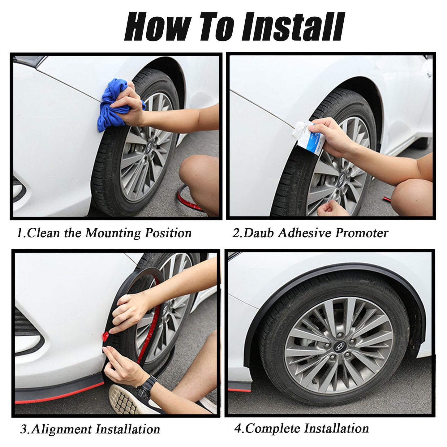 YouDuZui 1.5m Universal Mudguards Car Wheel Fender Extension Shaping Flares Car Tire Eyebrows Trim Strip Stick Out Edge for Car Protector and Decoration, Pack of 4 PCS