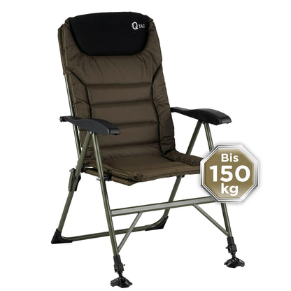 Q-Tac fishing chair 150 kg [Sturdy, comfortable & durable] Carp chair foldable with Adjustable backrest & extra-large mud feet - Fishing chair with highest seating comfort, Angler chair, Camping chair