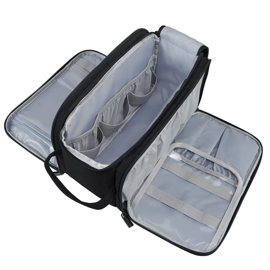 Gloppie toiletry bag for men and women. Large 10L waterproof travel wash bag with wet/dry pouch. Ideal for kids, adults, in black.