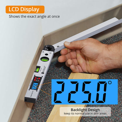 Neoteck Digital Angle Finder 400mm with LCD Spirit Level 0-225° Digital Inclinometer Angle Measuring Tool for vertical horizontal Dual-Level.