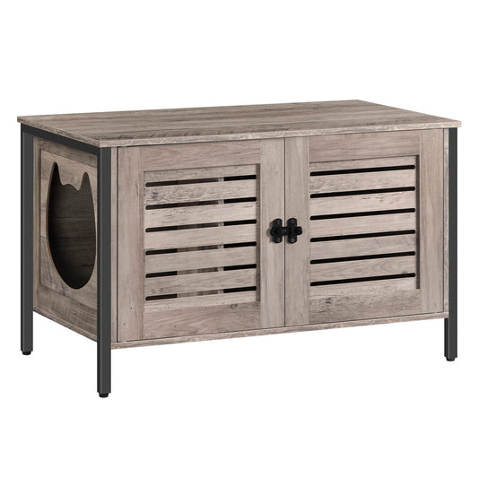 HOOBRO Cat Litter Box Cabinet, Cat Cabinet for Cat Toilet, Cat House Cat Furniture with Louvered Door, Pet Box with 4 Iron Feet, 80 x 45 x 50.5 cm, Greige EBG06MW01