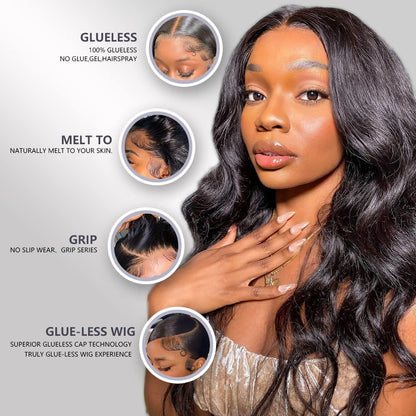 DEBUT Lace Front Wig Body Wave Human Hair Wig 13x4 HD Transparent Lace Front 3D Wig Human Hair Wig for Black Women with Pre-plucked Baby Hair 180% Density (65cm, black)