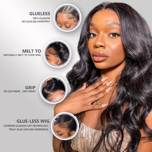 DEBUT Lace Front Wig Body Wave Human Hair Wig 13x4 HD Transparent Lace Front 3D Wig Human Hair Wig for Black Women with Pre-plucked Baby Hair 180% Density (65cm, black)
