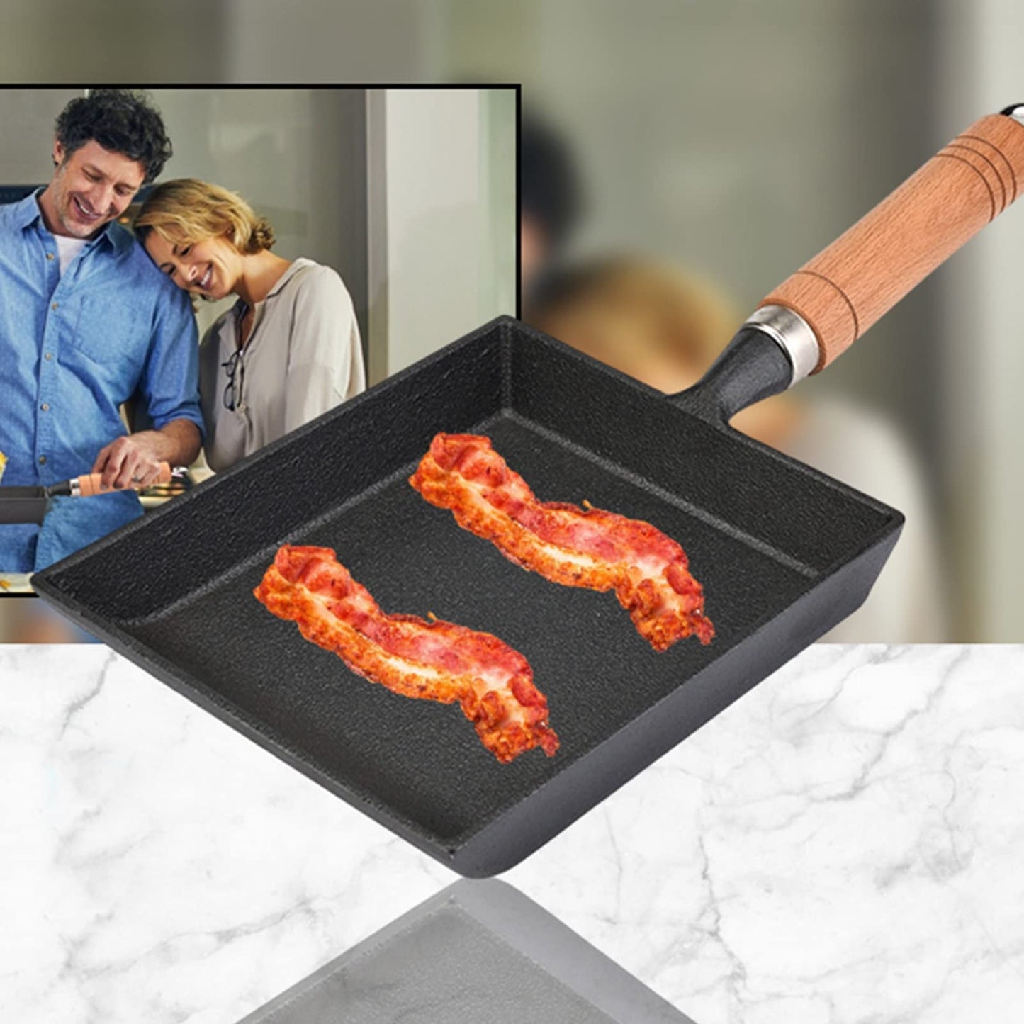 Pokerty Tamagoyaki Pan, Mini Iron Omelette Pan with Anti-heat Wood Handle for Tamagoyaki Omelette Pancakes