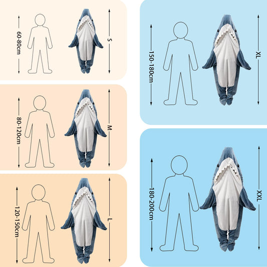 QUSLLIS Shark Blanket - Shark Blanket - made of super soft, cozy flannel with hood, shark tail, blanket hoodie, sleeping bag, portable blanket for adults and children - XL