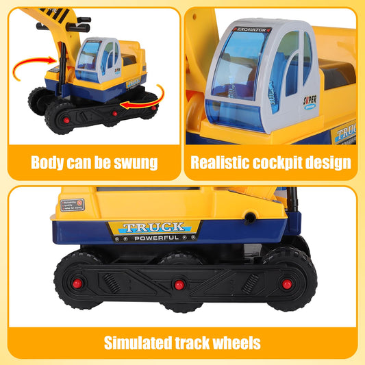 deAO 2-in-1 sit-on digger for toddlers- pedal-free kids vehicle with two different shovels