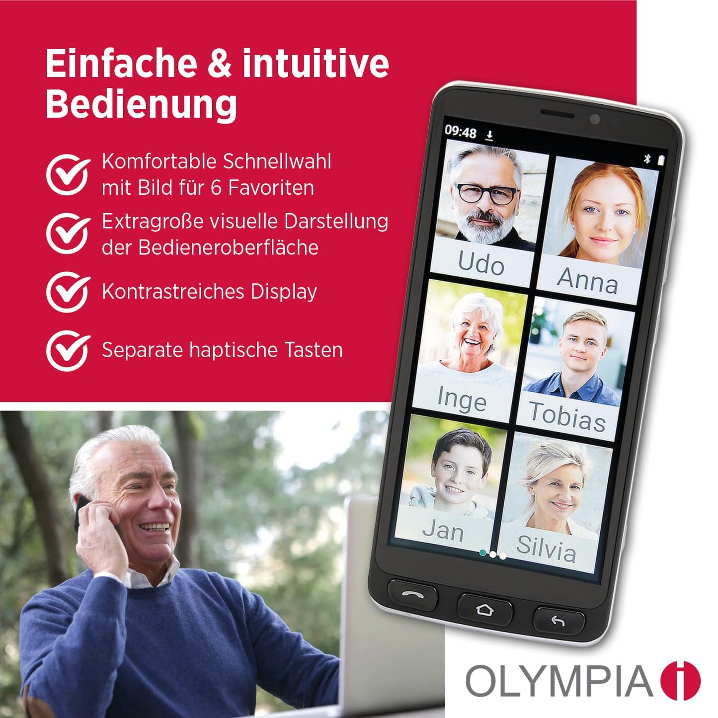 Olympia Neo 16 GB smartphone for seniors | Extra large display | Hearing aid compatible | Emergency call button | Senior smartphone 5.5" display | Whatsapp & Mediteo pre-installed | 8MP camera | Black