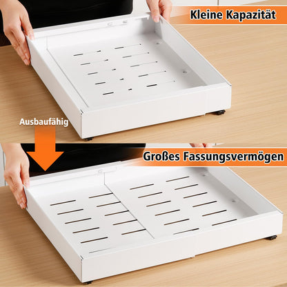 Telescopic Drawer, Expandable Drawer Organizer, Carbon Steel Extendable Drawer Storage Shelves, Smooth Sliding Basket Pull-Out Kitchen Cabinet (White, Expandable Width 43-68cm)
