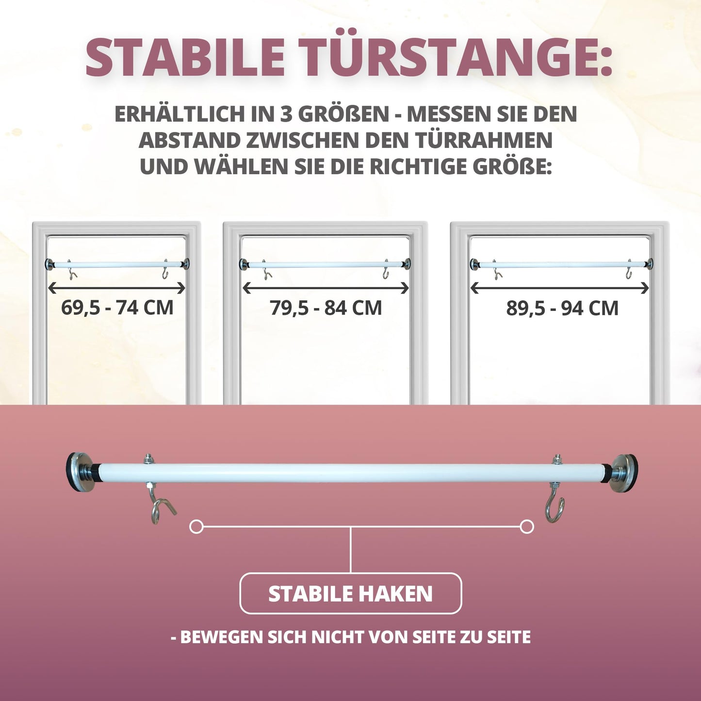 Create for you - Pull-up bar for door frames with hooks for kids swing, no-drill installation, metal horizontal bar, Pull Up Bar, home fitness equipment, White, 80 cm.