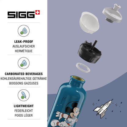 SIGG - Aluminum drinking bottle for kids - KBT Disney Mickey Mouse Astronaut - Leak-proof & shatterproof - Lightweight - BPA-free - Climate-neutral certified - Sports & school - Blue - 0.4L