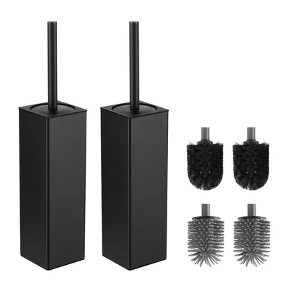 BVL WC Brushes & Holder Black, 2 Piece Metal Toilet Brush Including 4 Brush Heads, Free-standing Square Silicone Toilet Brush for the Bathroom