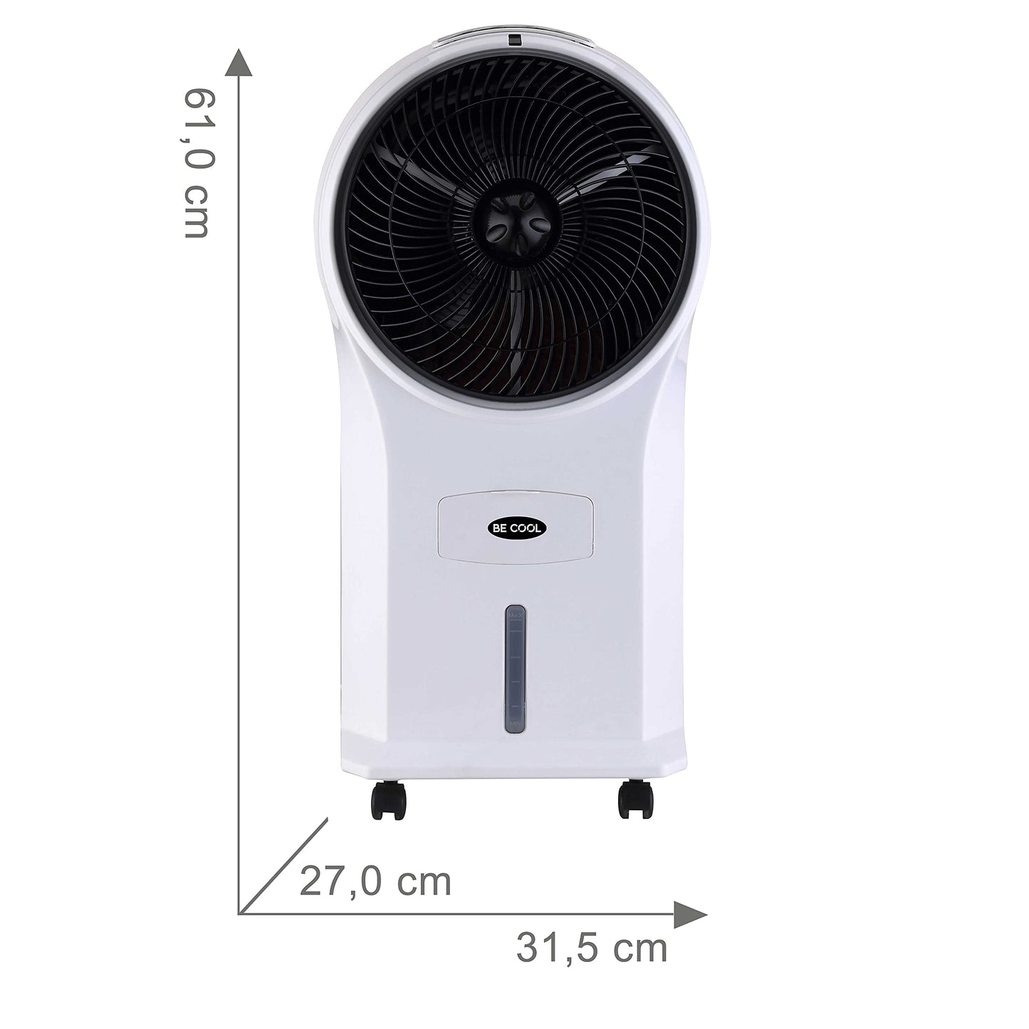 BE COOL air cooler with water cooling, 3-in-1 evaporative cooler, humidifier, fan, 3 speeds, 5 liter water tank, 45 watts, 1050 m³/h, timer, remote control, white/black, BCP5AC2101F.