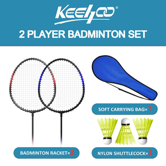 KH Badminton racket set for 2-4 players, for adults and kids, perfect for family backyard sport games. Includes rackets, shuttlecocks, and carrying case.